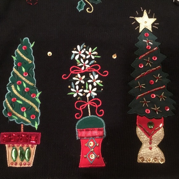 Embellished Black Christmas Tree Cardigan VTG - Picture 6 of 10